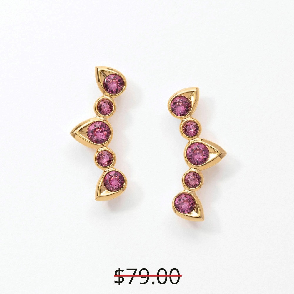 Touchstone Crystal Reach for the Sky Purple Gold Tone Curved Ear Crawler Earring